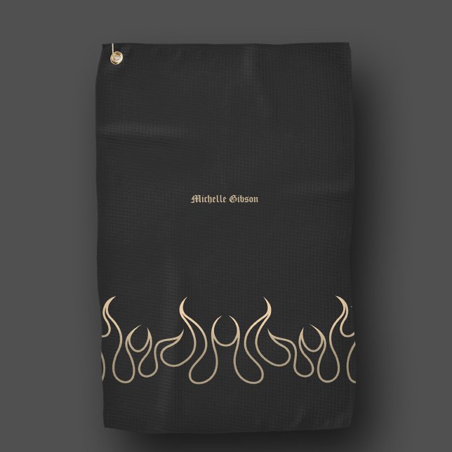 Serviette De Golf Feu élégant Black Gold Flame (Elegant Fire Black Gold Flame Golf Towel
)