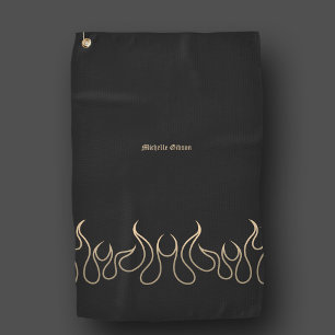 Serviette De Golf Feu élégant Black Gold Flame
