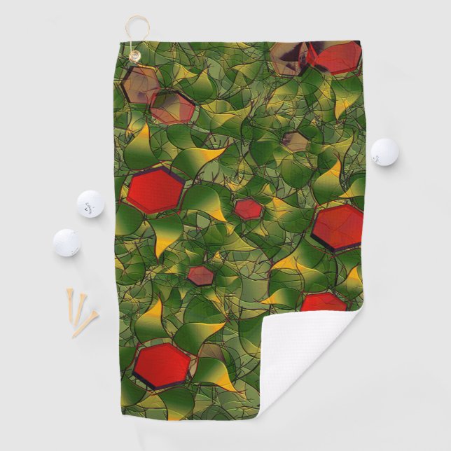 Serviette De Golf Feuillage virtuel jaunâtre sculpté avec des hexago (En situation)