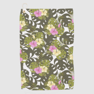 Serviette De Golf Feuilles de jungle tropicale et motif d'hibiscus