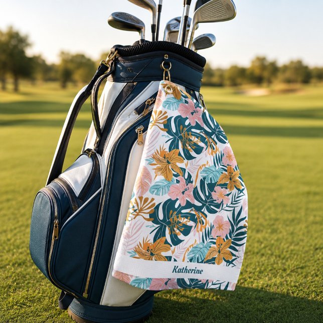 Serviette De Golf Feuilles Fleurs Tropicales Boho (Créateur téléchargé)