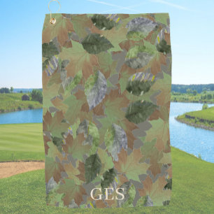 Serviette De Golf Feuilles grises marron Monogramme personnalisé ou
