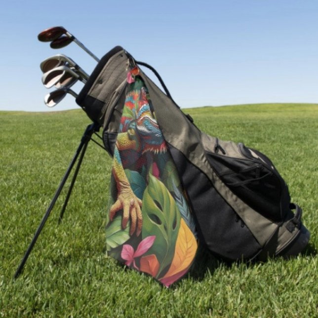 Serviette De Golf Feuilles Lizard et couleur (Colourful Lizard Tropical Jungle Art Golf Towel – Golfer Gift Custom Sports Gear
)