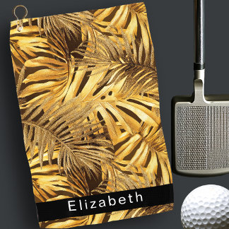 Serviette De Golf Feuilles Tropicales Dorées Personnalisées