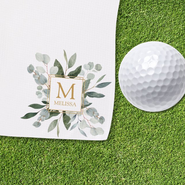 Serviette De Golf Feuilles tropicales vertes aquarelle Monogramme (Créateur téléchargé)