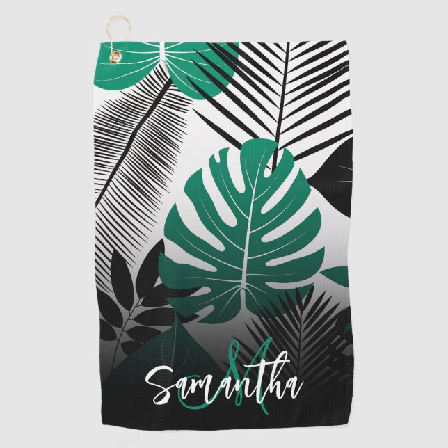 Serviette De Golf Feuilles tropicaux d'été (Devant)