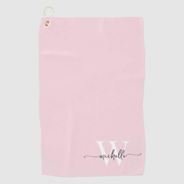 Serviette De Golf Fille Blush Rose Élégant Monogramme Nom Script Gol (Devant)