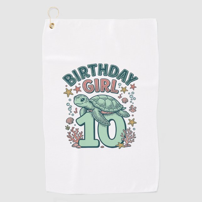 Serviette De Golf Fille d'anniversaire 10 Tortue de mer Gravure vint (Devant)