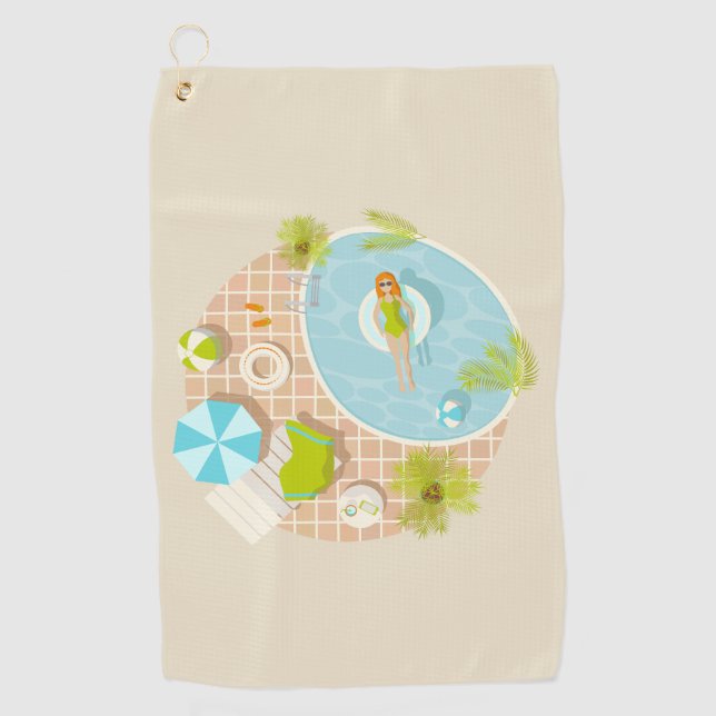 Serviette De Golf Fille de piscine en bikini plage d'été (Devant)