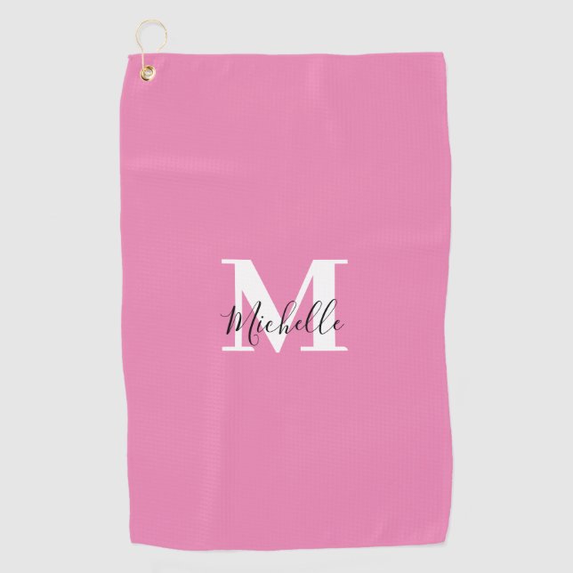 Serviette De Golf Fille Monogramme Rose Personnalisée (Devant)