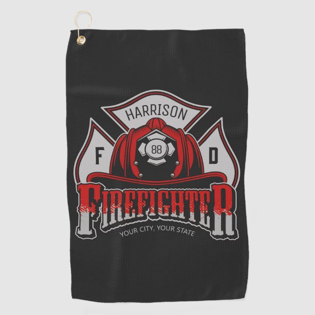 Serviette De Golf Firefighter Helmet ADD NAME Fire Department Rescue (Devant)