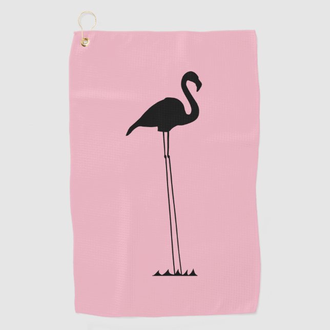 Serviette De Golf Flamant rose aux longues jambes en silhouette (Devant)