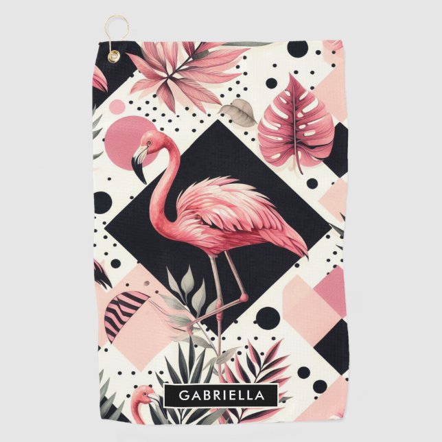 Serviette De Golf Flamant rose mignon géométrique (Devant)