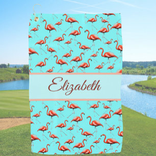 Serviette De Golf Flamant rose personnalisé dames en rose et aqua