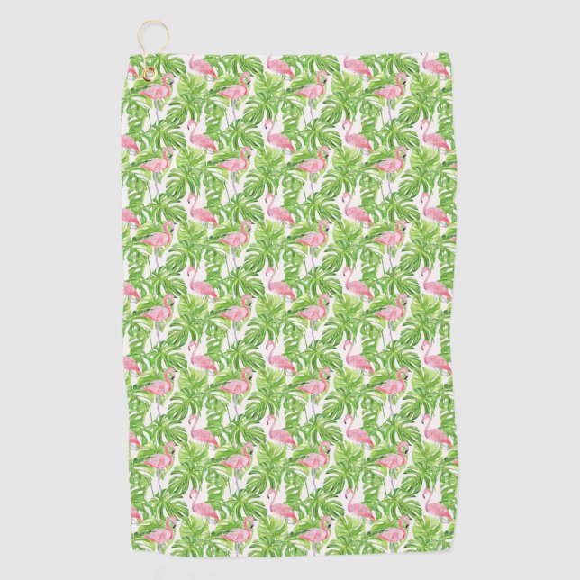 Serviette De Golf Flamant rose rose tropical (Devant)