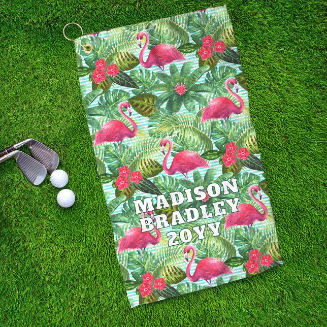 Serviette De Golf Flamant rose rose tropical Floral Giral Motif pers (Créateur téléchargé)