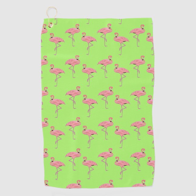 Serviette De Golf Flamants roses à motif vert citron (Devant)