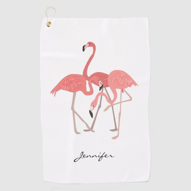 Serviette De Golf Flamants roses roses Oiseaux tropicaux avec votre  (Devant)