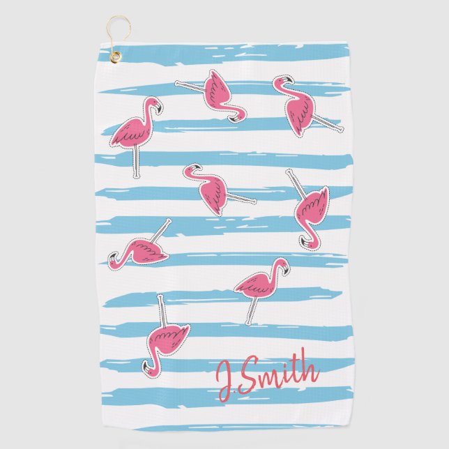 Serviette De Golf Flamants roses tropicaux d'été personnalisés de Ka (Devant)