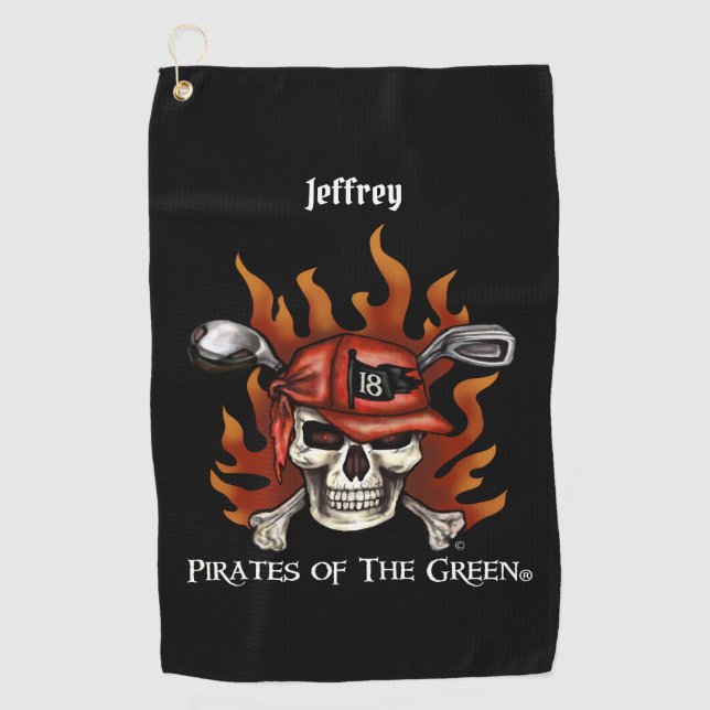 Serviette De Golf Flame Edgy Crâne Pirate Golfer Golf Towne (Devant)