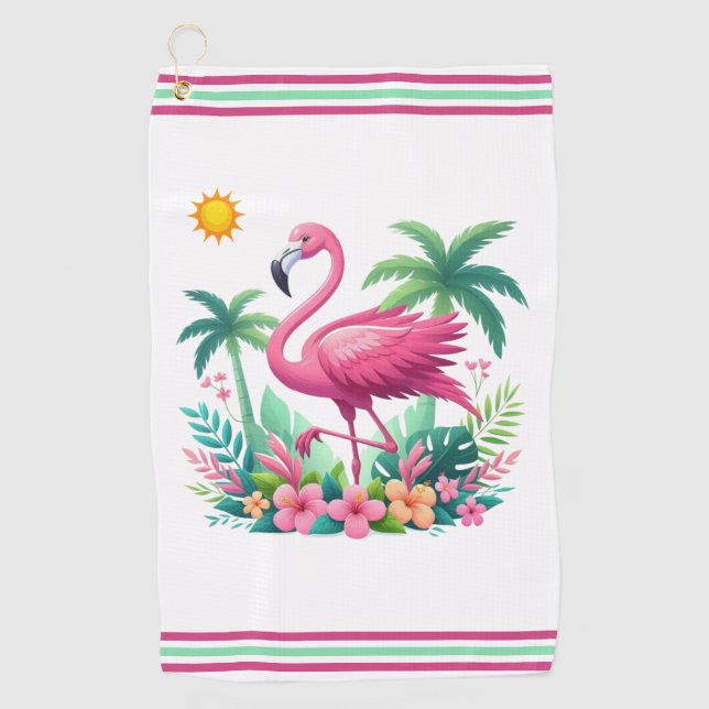 Serviette De Golf Flamingo rose tropicale/Floride (Devant)
