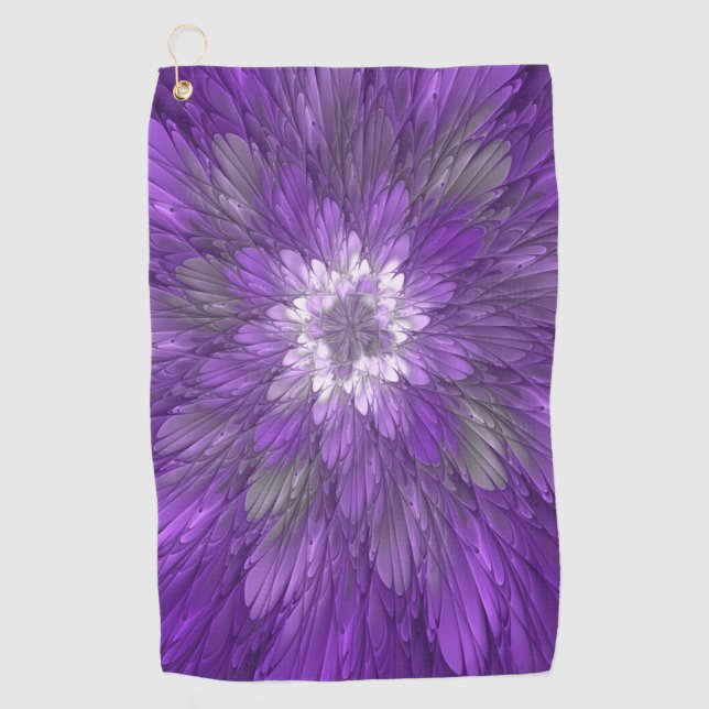 Serviette De Golf Fleur abstraite violette psychédélique Art fractal (Devant)