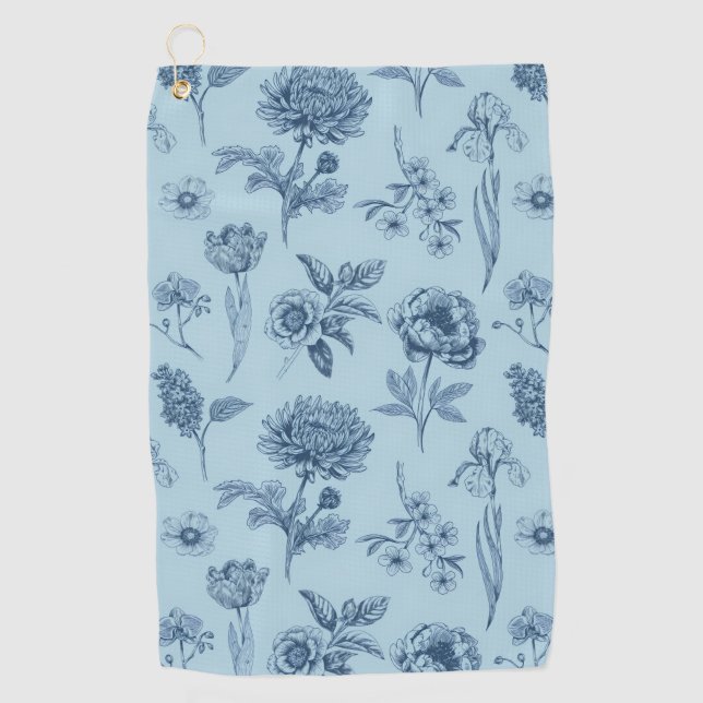 Serviette De Golf Fleur Bleue  (Devant)