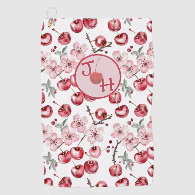 Serviette De Golf Fleur de cerise personnalisée et monogramme (Devant)
