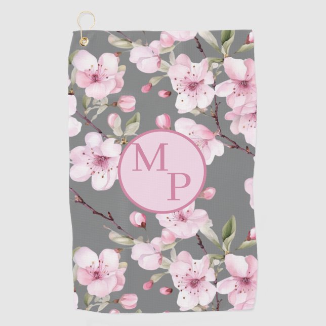 Serviette De Golf Fleur de cerisier Monogramme personnalisée (Devant)