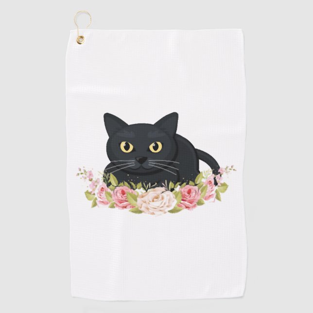Serviette De Golf fleur de chat noir (Devant)