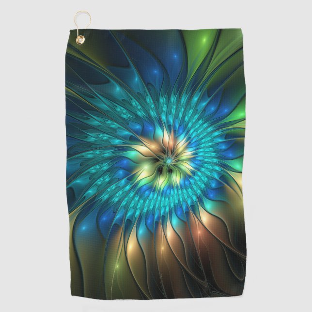 Serviette De Golf Fleur de fantaisie lumineuse, fractale abstraite c (Devant)