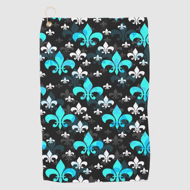 Serviette De Golf Fleur De Lis Blanc Bleu (Devant)