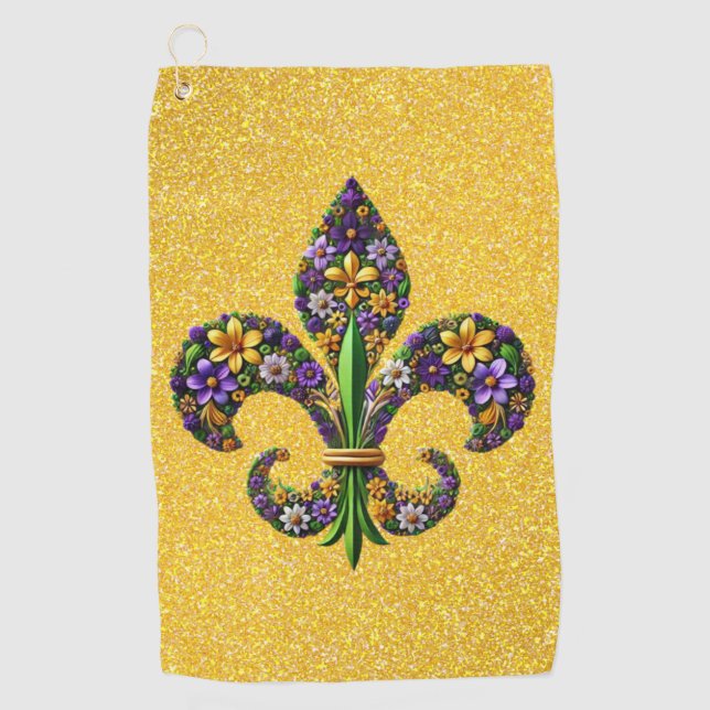Serviette De Golf Fleur de lis Floral Mardi Gras (Devant)