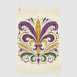 Serviette De Golf Fleur de lis jaune et vert violet
