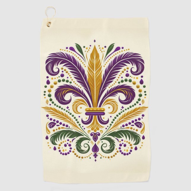 Serviette De Golf Fleur de lis jaune et vert violet (Devant)