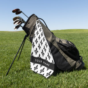 Serviette De Golf Fleur de Lis, Noir sur Blanc, Noir, Votre Nom