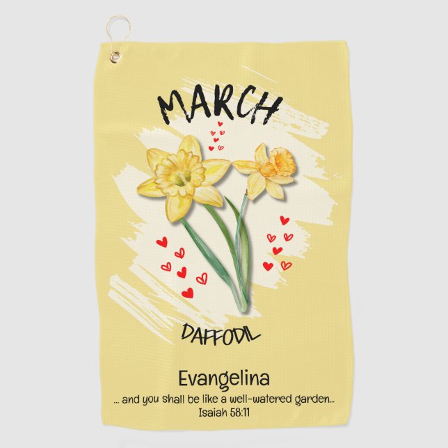 Serviette De Golf Fleur de naissance du mois de mars chrétien MARCH  (Devant)