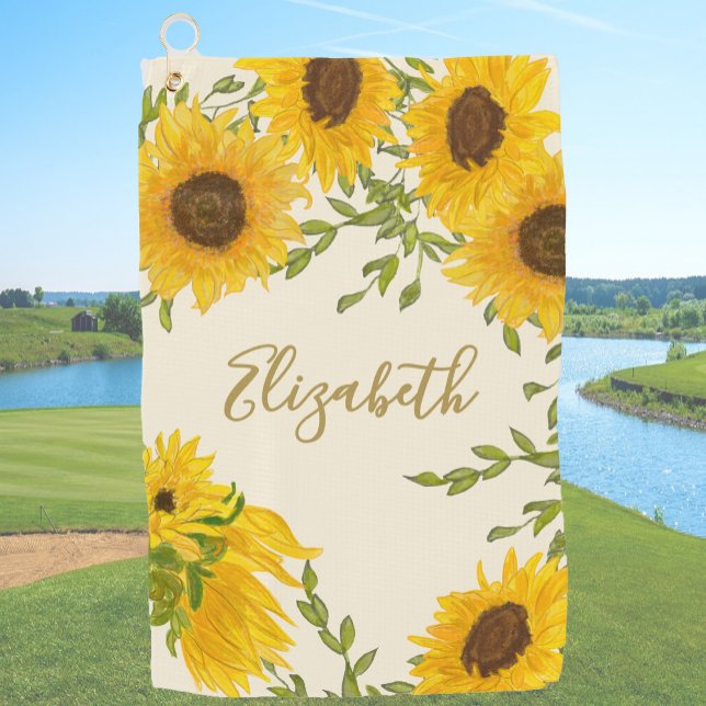 Serviette De Golf Fleur de soleil jaune Floral personnalisé femmes (Créateur téléchargé)