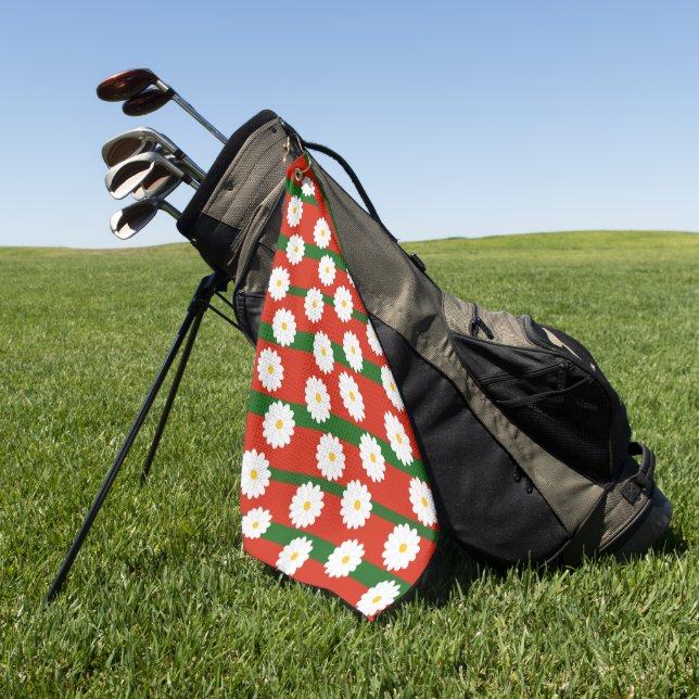 Serviette De Golf Fleur marguerite rouge 2 tons Motif Merry Chris (Vert)
