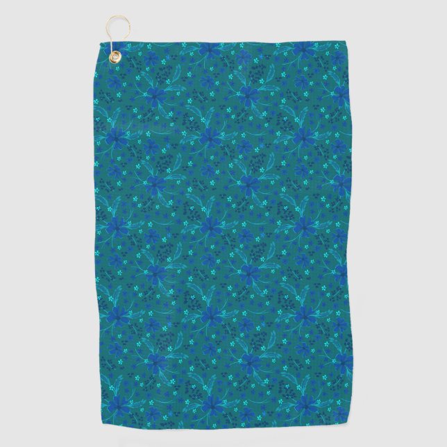 Serviette De Golf Fleur retro bleu turquoise foncé monochromatique  (Devant)