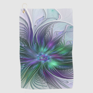 Serviette De Golf Fleur vert violet Art Abstrait moderne Fractal