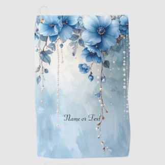 Serviette de golf Fleurs bleues et perles
