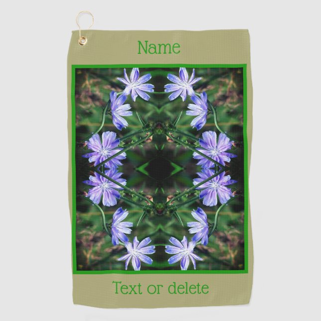 Serviette De Golf Fleurs chicorées bleues Abstraites personnalisées (Devant)