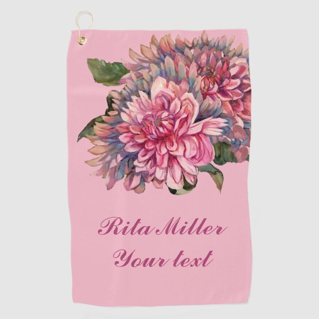 Serviette De Golf Fleurs Dahlia roses (Devant)