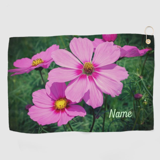 Serviette De Golf Fleurs de Cosmos Rose Personnalisées  (Horizontal)
