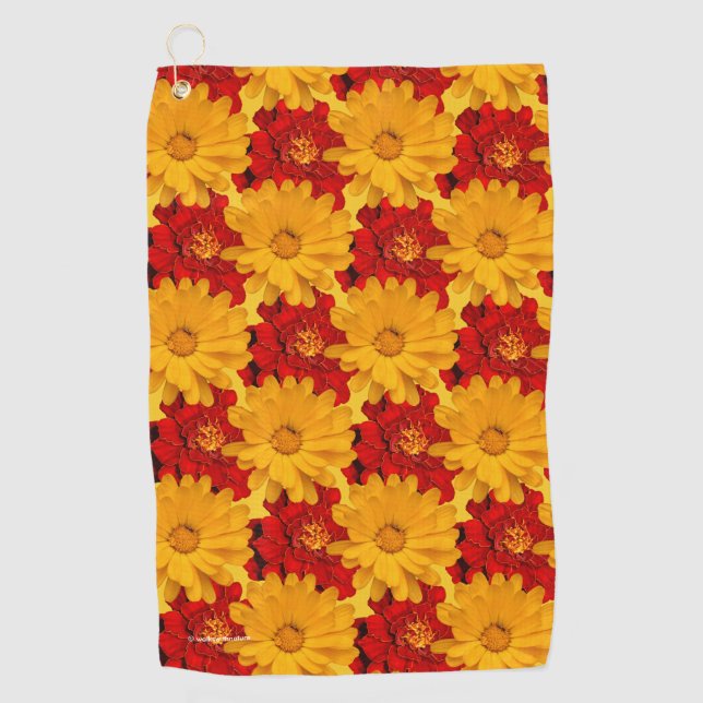 Serviette De Golf Fleurs de Marigold jaune et rouge (Devant)