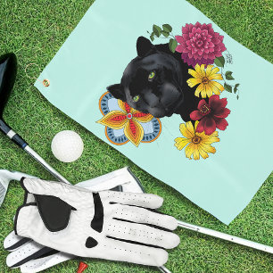 Serviette De Golf Fleurs de Portrait Jaguar Noir