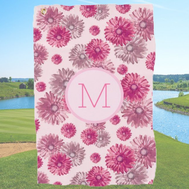 Serviette De Golf Fleurs de preppy rose personnalisées monogramme da (Créateur téléchargé)