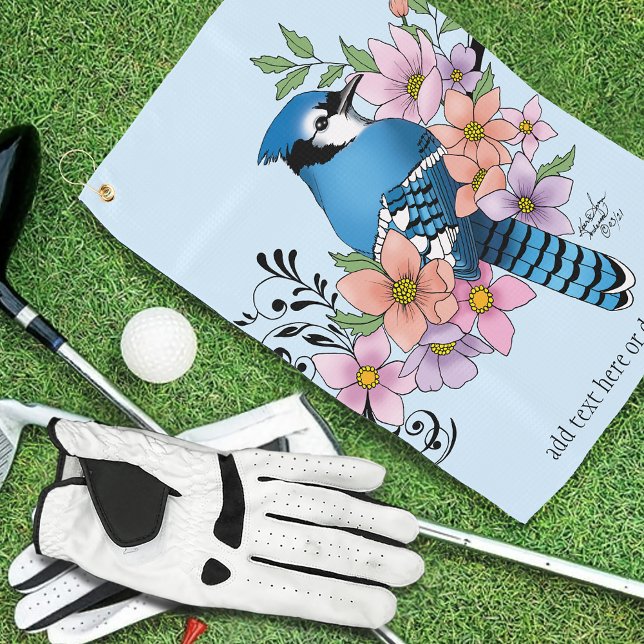 Serviette De Golf Fleurs de printemps bleu Jay (Créateur téléchargé)