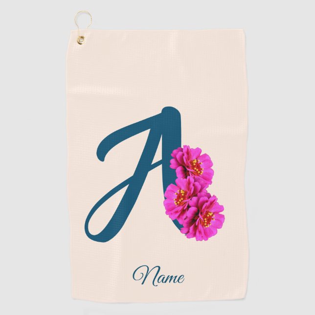 Serviette De Golf Fleurs de Zinnia Monogramme Initiale A Personnalis (Devant)